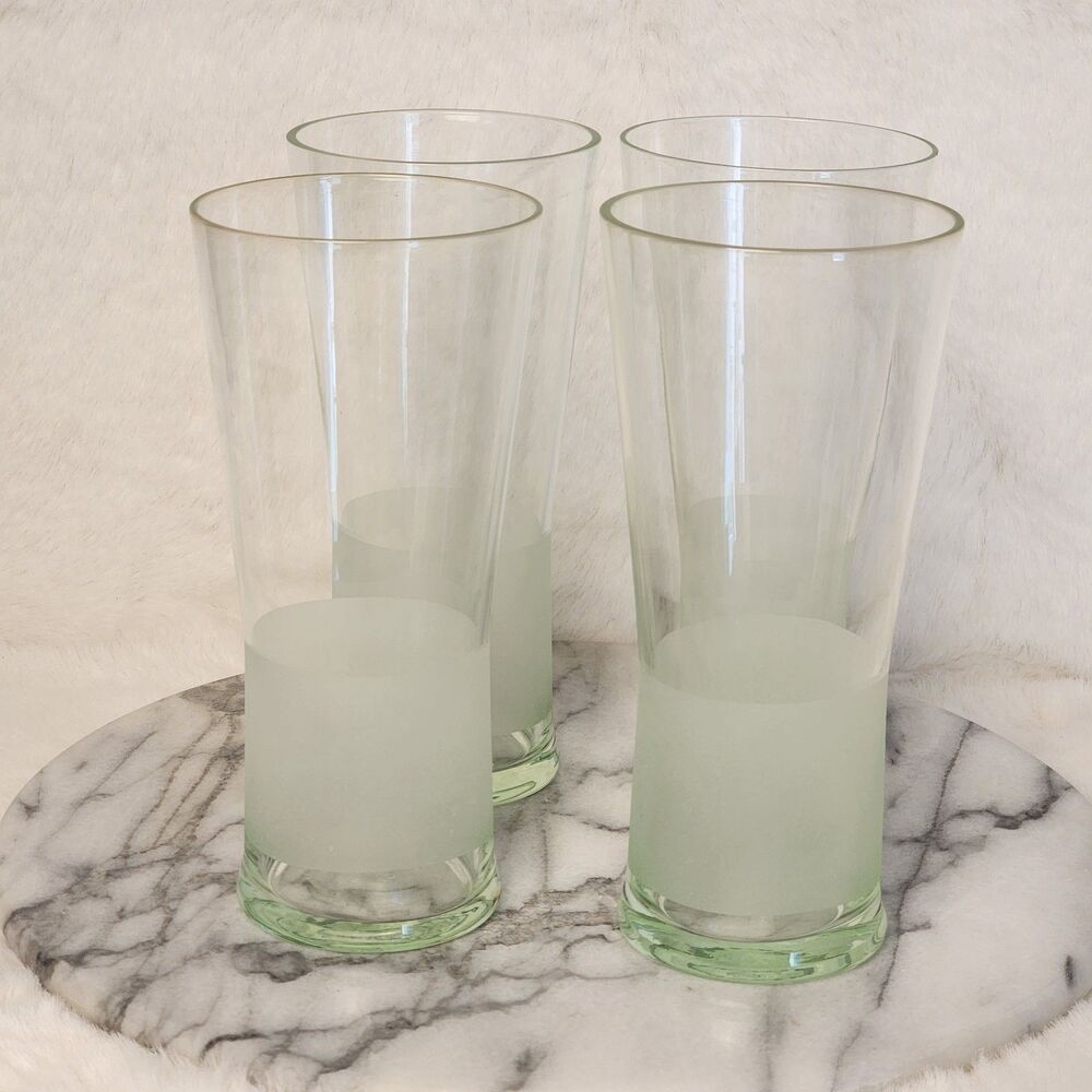 VTG HTF Rare Green Frosted Calvin Klien 7" Drinking Glasses Barware High Ball